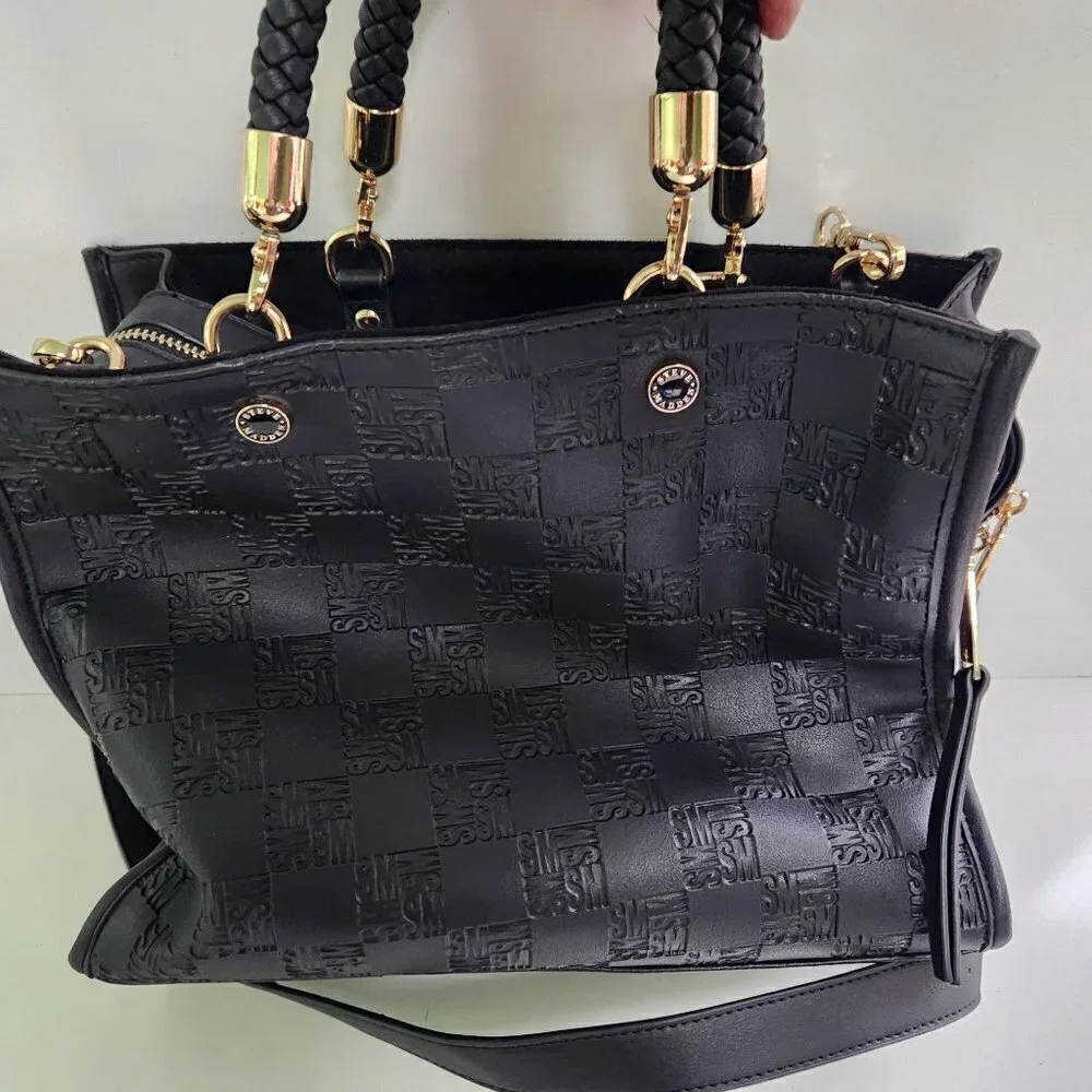 Steve Madden Bjeanne Black Faux Leather Tote Bag